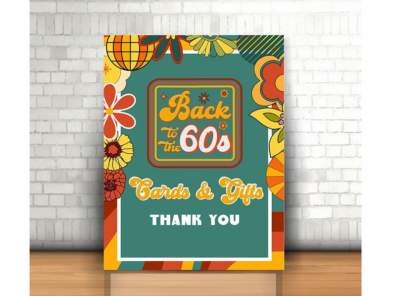 Editable 60s Retro Party Sign, Printable, Retro Floral Sign, Retro ...
