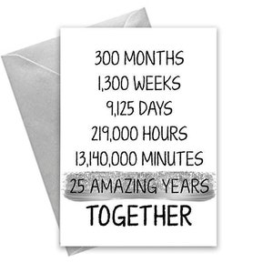 Biglietto d'argento per il 25° anniversario di matrimonio, Biglietto d'anniversario STAMPABILE, Stampabili per il 25° anniversario, Biglietto d'auguri stampabili, Biglietto d'argento per il 25° anniversario