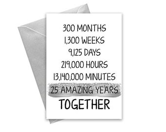 Biglietto d'auguri per il 25° anniversario di matrimonio in argento, biglietto d'auguri STAMPABILE, biglietti d'auguri stampabili per il 25° anniversario, biglietti d'auguri stampabili, biglietto d'auguri per il 25° anniversario in argento