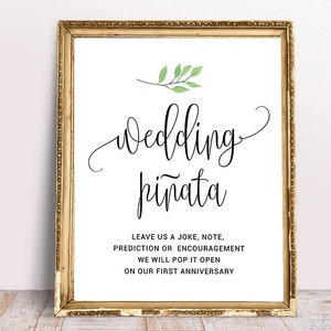 Wedding pinata sign, Pinata Wedding guest book sign, Greenery Pinata Sign, Greenery Wedding Signs, Anniversary Pinata Sign, greenery decor