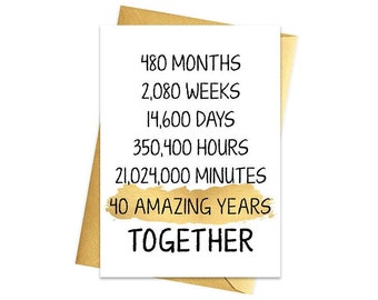 40th Anniversary Card, Printable Anniversary Card, 40th Anniversary Printables, Greeting card printables, Card For Husband, Downoad Card