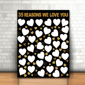 35 Reasons We Love You, 8x10, 11x14, 11x17, 16x20, 18x24,Birthday Gift For Her, For Him, 35th birthday gift, printable 35 reasons , Gold 35