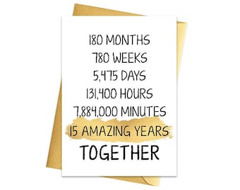 15th Anniversary Card, Printable Anniversary Card, 15th Anniversary Printables, Greeting card printables, Card For Husband, Downoad Card