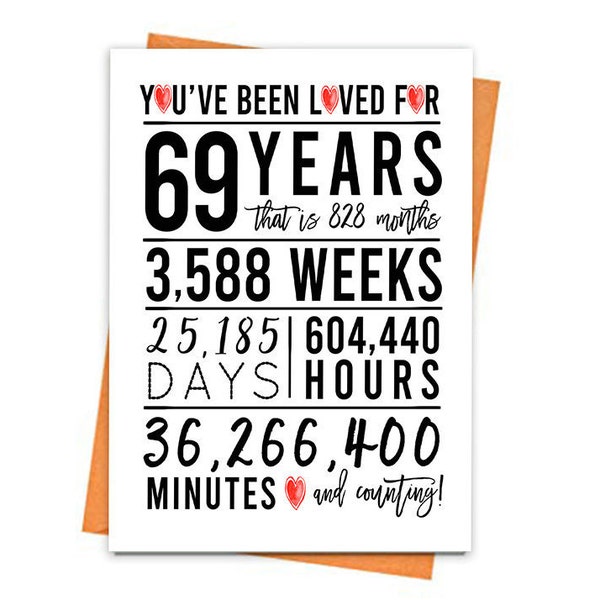 69th Birthday Card, Printable Birthday Card, 69th Birthday Printables, Greeting card printables, red 69th birthday, 69th heart birthday,file