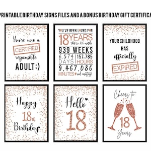 18th Birthday Signs Bundle, 5x7, 8x10, Cheers to 18 Years, Hello 18, Happy 18th Birthday, Rose Gold 18th Birthday Signs, 18th Girls Birthday