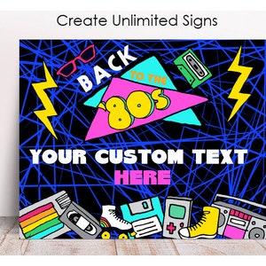 Editable 80s Party Sign, Printable, Retro Sign, Retro Birthday Decoration, Instant Retro Party Decor, Retro Custom Signs, Edit in Corjl
