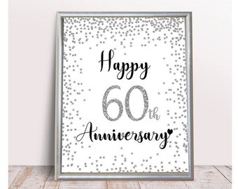 Happy 60th Anniversary, Cheers to 60 Years, 60th Wedding Anniversary, Silver confetti Anniversary Party Decoration, Anniversary  décor, file