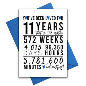 Carte bleue du 11e anniversaire, carte d'anniversaire imprimable, imprimables du 11e anniversaire, imprimables de carte de voeux, garçon 11e anniversaire, 11e anniversaire de coeur