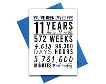Blue 11th Birthday Card, Printable Birthday Card, 11th Birthday Printables, Greeting card printables, boy 11th birthday, 11th heart birthday