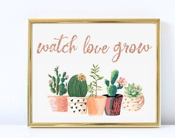 Reloj de oro rosa Love Grow Sign,Let Love Grow Sign. signo de favor de cactus, por favor tome un signo, signo de favores imprimible, suculenta imprimible, oro