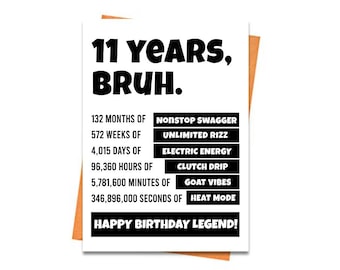 Tarjeta de cumpleaños para undécimo hermano - Tarjeta de cumpleaños para undécimo adolescente - Tarjeta imprimible para undécimo hermano - Memes divertidos para adolescentes - Tarjeta de nivel 11 - Archivo digital