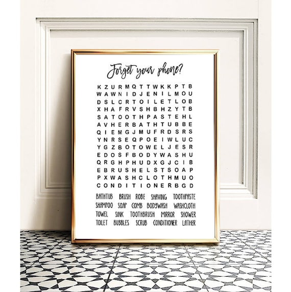 Bathroom Word Search 8x10 11x14 16x20 Bathroom Wall Decor Etsy