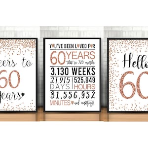 Rose Gold 60th Birthday Decoration, 60th Birthday Signs Bundle, Cheers to 60 Years, Hello 60, 60th Birthday Signs, 60th anniversary pack