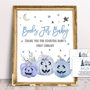 Demande de livre de douche de bébé bleu, livres d’Halloween pour bébé, pack de demande de livre, Halloween imprimable, fête de bébé d’Halloween, Little Boo Due