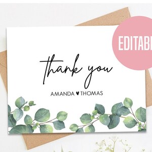 Bohemian Thank You Card with Eucalyptus Greenery, INSTANT DOWNLOAD, Editable Printable Template, Greenery Thank You Card, Thanks Card File
