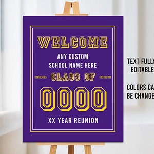Editable Class Reunion Sign, Printable, Class Reunion Poster, Any Year, Any Colors, Digital File, High School Reunion Welcome, Template