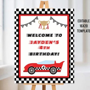 Editable Race Car Welcome Sign, Racing Party, Boy Birthday Party, Car Party, Racing Birthday Party, Door Sign, Corjl, Printable Welcome Sign