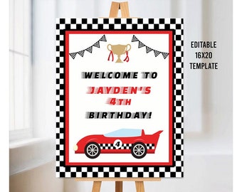 Editable Race Car Welcome Sign, Racing Party, Boy Birthday Party, Car Party, Racing Birthday Party, Door Sign, Corjl, Printable Welcome Sign
