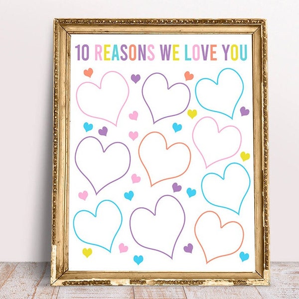 Pastell 10 Gründe, warum wir dich lieben, 8x10, 11x14, 16x20, Geburtstagsgeschenk für sie, Pastell 10. Geburtstagsgeschenk, druckbare 10 Gründe, Herz-Zeichen