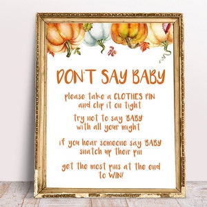 Don&#39;t Say Baby, Baby Shower Signs, Fall Baby Shower Sign, Autumn Baby Shower, Pumpkin Don&#39;t Say Baby, Fall Don&#39;t Say Baby, printable baby
