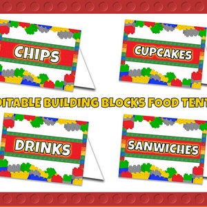 Editable Building Blocks Food Tent, Printable, Bricks Tent Template, Blocks Birthday Decoration, Instant Building Bricks Party Decor, Label