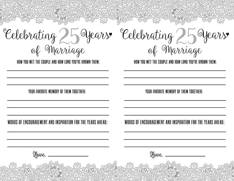 25th Wedding Anniversary Pack 25th Anniversary Game 25th - Etsy