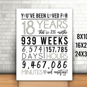 Silver 18th Birthday Sign, You Have Been Loved For 18 Years Sign, Cheers to 18 Years, Happy 18th birthday, Silver Printable 18th Sign Files