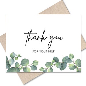 Bedankkaart met Eucalyptus Groen, Afdrukbaar Bedankt voor uw hulp, Groen Bedankt, Wenskaart, Instant Download, digitaal