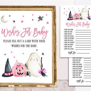 Baby Shower Rosa de Halloween, Baby Shower Imprimible, Deseos para Bebé, Deseo de Niña, Baby Shower de Calabaza, Little Boo vence, Juegos Imprimibles