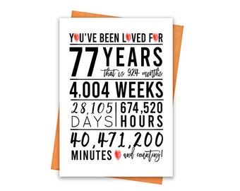 77th Birthday Card, Printable Birthday Card, 77th Birthday Printables, Greeting card printables, red 77th birthday, 77th heart birthday