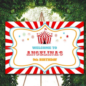 Editable Carnival Party Welcome Sign, Printable Circus Welcome Sign, Carnival Birthday Template, Circus Tent Party Welcome Sign, 36x24 sign