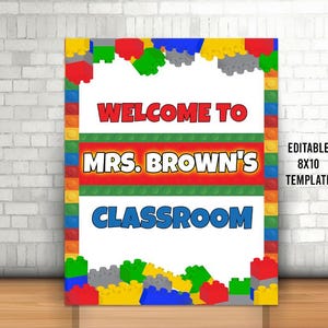 Building Bricks Teacher Signs, Editable Building Blocks Classroom Decor, Printable Customizable School Sign, Building Blocks Theme Class
