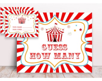 Carnival Birthday Signs, Carnival Guess How Many Activity, Sign and Cards, Circus Party Games, Circus Tent Sign, Printable Carnival signs