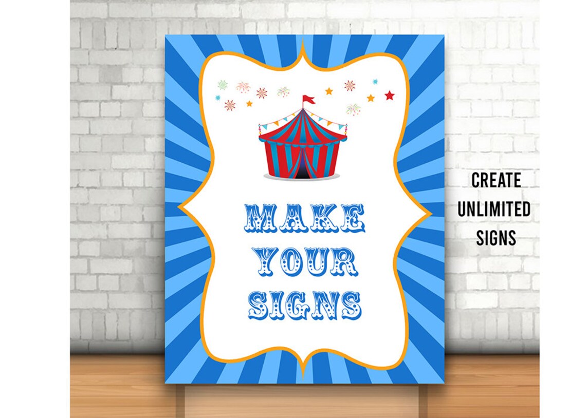 Editable Carnival Party Sign, Printable, Blue Circus Tent Sign, Circus ...