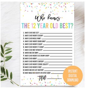 Pastel 12th Birthday Party Game, Who Knows the Birthday Girl Best Game, Teen Birthday Party Games, Pastel 12th Birthday Gift, Pastel Decor
