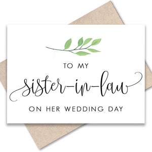 À ma belle-sœur le jour de son mariage Cadeau de mariage Carte de mariage pour belle-sœur Cartes de mariage à la mariée Carte imprimable Verdure de mariage