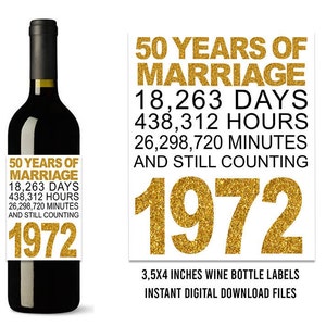 50th Anniversary Wine Bottle Labels, Printable Wine Bottle Labels, Cheers to 50 Years, Happy 50th anniversary, Printable 50th Wedding Label