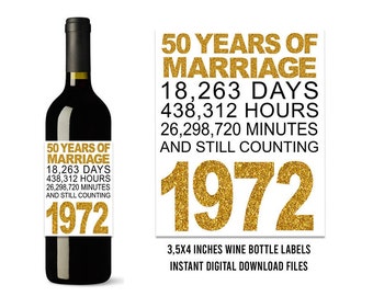 50th Anniversary Wine Bottle Labels, Printable Wine Bottle Labels, Cheers to 50 Years, Happy 50th anniversary, Printable 50th Wedding Label