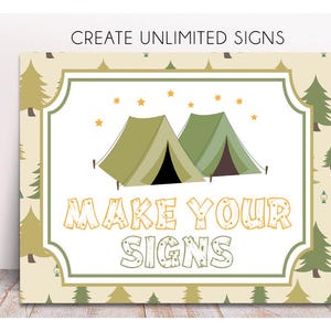 Bearbeitbares Camping Party Zeichen, druckbar, Camping Zelt Zeichen, Camping Geburtstagsdekoration, Instant Boot Camp Party Decor,, Camping Schilder, GESCHENK