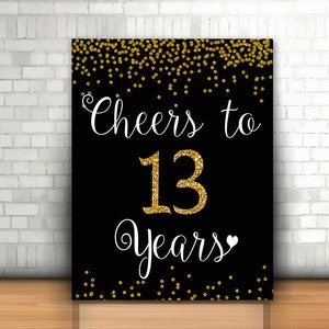 13th Birthday Sign, Cheers to 13 Years, gold 13th birthday, printable happy 13th, 13th birthday party, printable 13th party, instant file