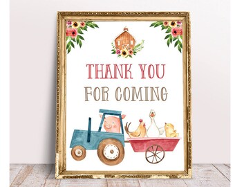 Farm Thank you for coming Sign, Farm Birthday Sign, Farm Animals Thanks, Farm Animals Party, Farm Floral Barnyard Sign PRINTABLE  Birthday