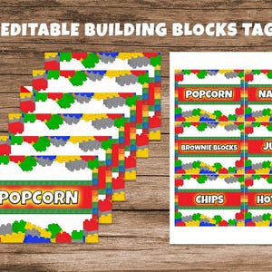 Editable Building Blocks Birthday Tags, Printable, Blocks Template ...