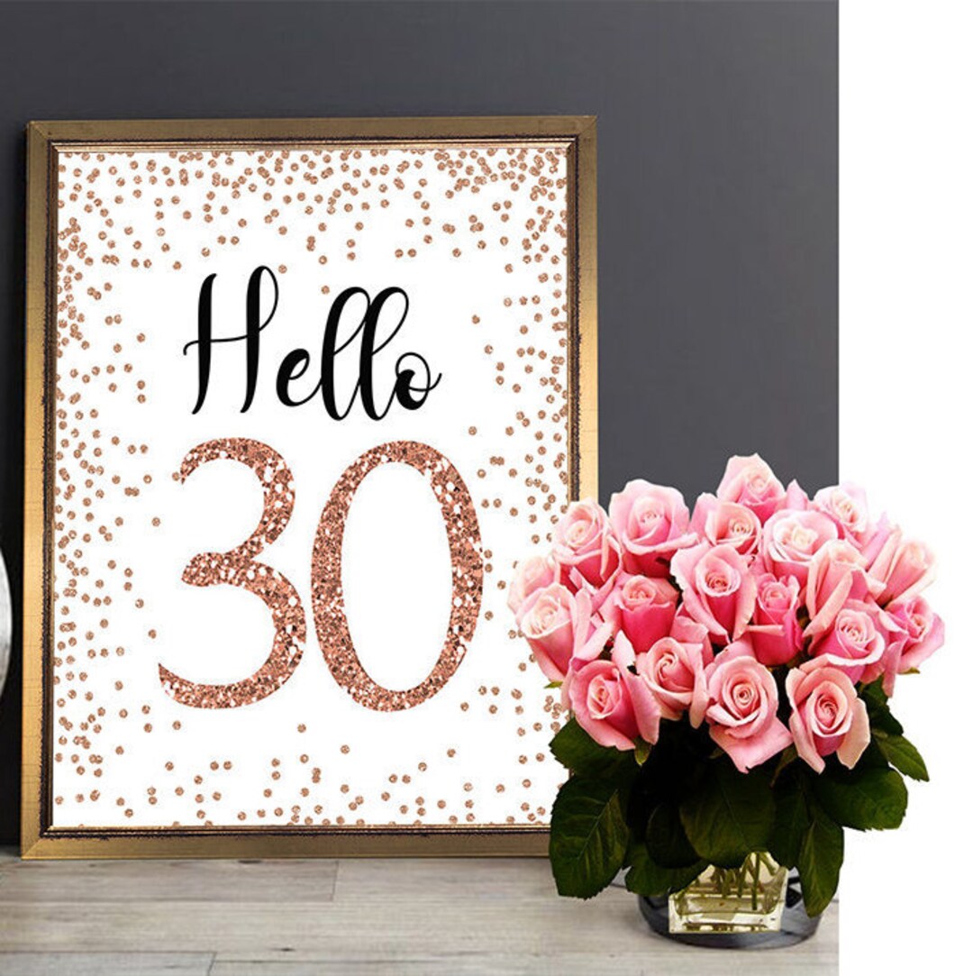 Rose Gold Hello 30 Sign, 4x6, 8x10, Cheers to 30 Years, 30th Birthday ...