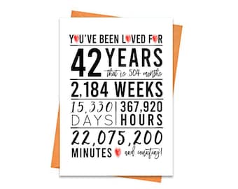 42nd Birthday Card, Printable Birthday Card, 42nd Birthday Printables, Greeting card printables, red 42nd birthday, 42nd heart birthday,file