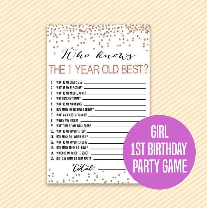 Rose Gold 1st Birthday Party Game Who Knows the Birthday Girl - Etsy Canada