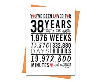 38th Birthday Card, Printable Birthday Card, 38th Birthday Printables, Greeting card printables, red 38th birthday, 38th heart birthday