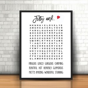 50th Birthday Word Search, 50th Birthday Decor, 50th Birthday Game ...