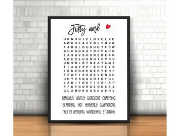 50th birthday word search, 50th birthday decor, 50th birthday game, 50th birthday party, 50th birthday activity, printable, Milestone Bday