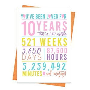 Pastel 10th Birthday Card, Printable Birthday Card, 10th Birthday Printables, Greeting card printables, cute 10th birthday, 10th heart bday