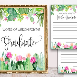 Graduation Party Sign, Graduation Advice for Graduate, Graduation Words of Wisdom, Fiesta Graduation Activity, Cactus Graduation, Succulent